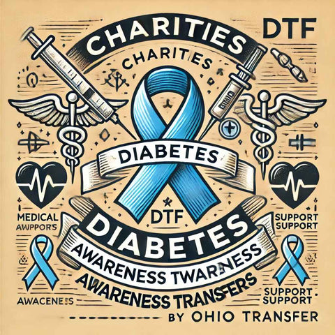 Diabetes awareness transfer design with a diabetes ribbon, medical symbols, and support elements, advocating for diabetes awareness, perfect for Ohio Transfer