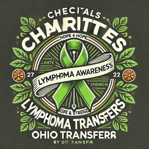 Lymphoma awareness transfer design with a green ribbon and support symbols, evoking hope and strength, perfect for DTF transfers by Ohio Transfer